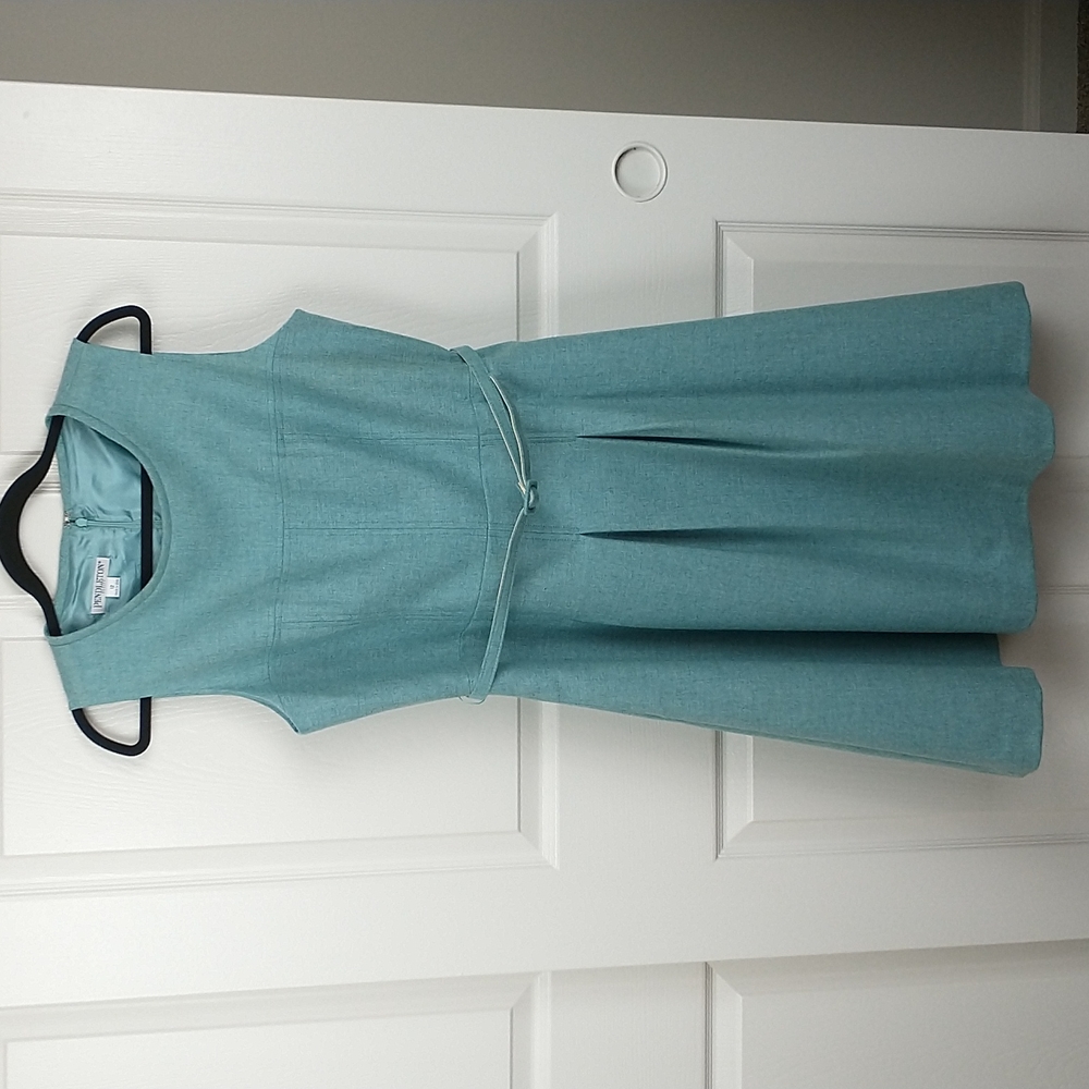 Vintage Pendleton 100% virgin wool blue sleeveless belted pleated midi dress 12p